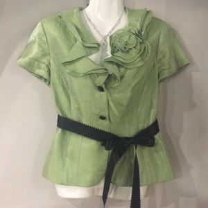 Adrianna Papell Green Flower Top sz8
